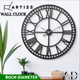 Artiss 80cm Wall Clock Large Roman Numerals Metal Black